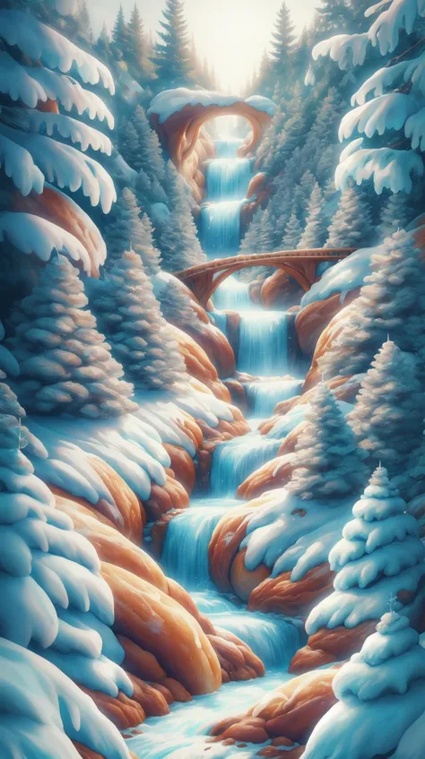 <lora:CinnamonBunStyle:1.0>CinnamonBunStyle a frozen waterfall amidst a forest of crystal trees, (Masterpiece:1.3) (best quality:1.2) (high quality:1.1)
