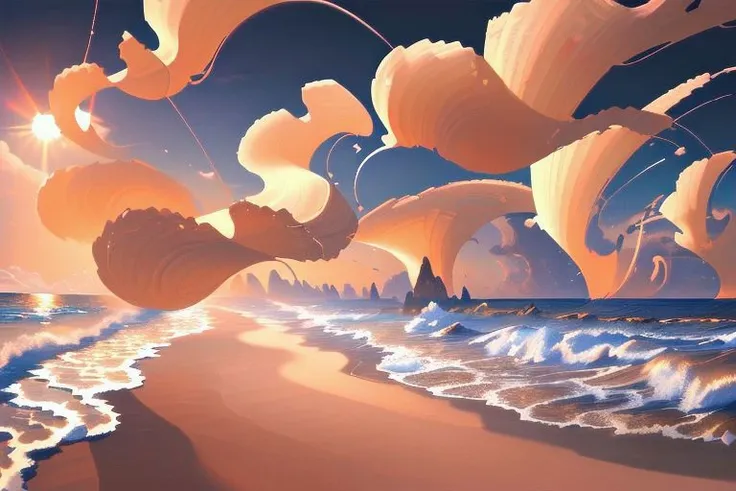 extremely detailed 8k wallpaper,((masterpiece)), (((best quality))), ((ultra-detailed)), (Amazing:1.1), beautiful, nature, sky and ground, heavy wind. masterful, exquisite, loyal, masterpiece, high-quality, detailed kitten, sand waves sun beach
