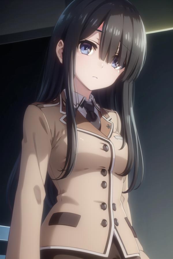 Anime girl in uniform standing in front of a wall - SeaArt AI