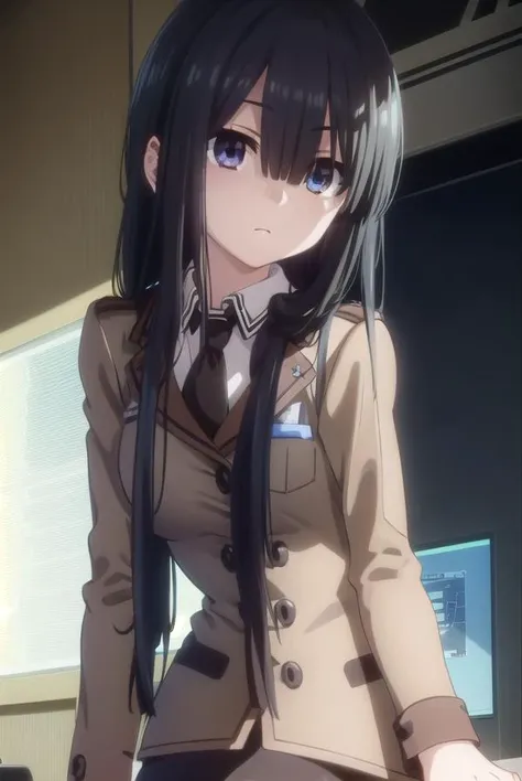 hinakoshiizaki, <lora:hinako shiizaki s2-lora-nochekaiser:1>,
hinako shiizaki, long hair, black hair, (brown eyes:1.3), (hair over one eye:1.5),
BREAK skirt, jacket, pantyhose, necktie, uniform, black pantyhose, military, pencil skirt,
BREAK indoors, classroom,
BREAK looking at viewer, (cowboy shot:1.5),
BREAK <lyco:GoodHands-beta2:1>, (masterpiece:1.2), best quality, high resolution, unity 8k wallpaper, (illustration:0.8), (beautiful detailed eyes:1.6), extremely detailed face, perfect lighting, extremely detailed CG, (perfect hands, perfect anatomy),