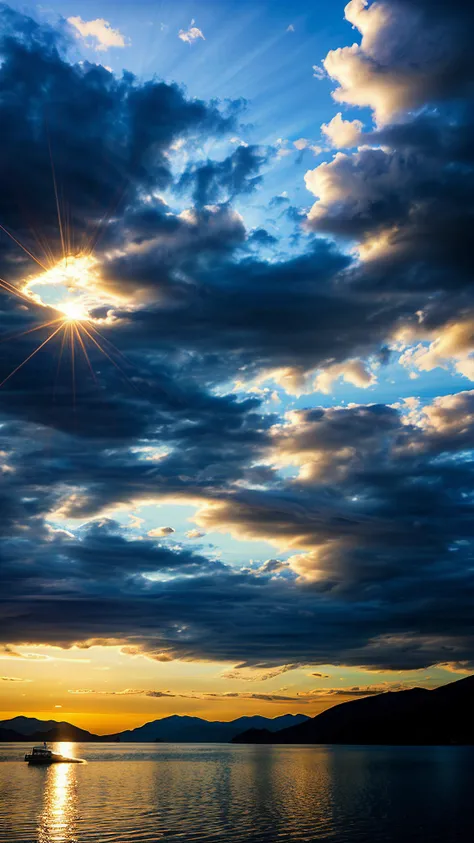 incredibly absurdres,Cinematic Lighting,reality,scenery,sunlight passes through clouds,lianmian cuishan,lake dispersion,