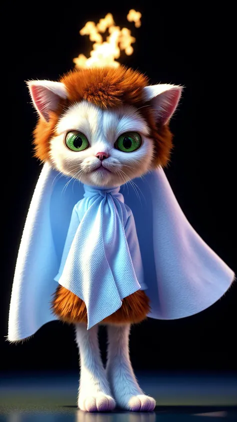 (disney pixar 3d animation style:1.25) (cute adorable ghost cat, tabby ghost, thin hair:1.2) ghost fur, wispy white dissolving fur, (orange fiery eyes:1.2)