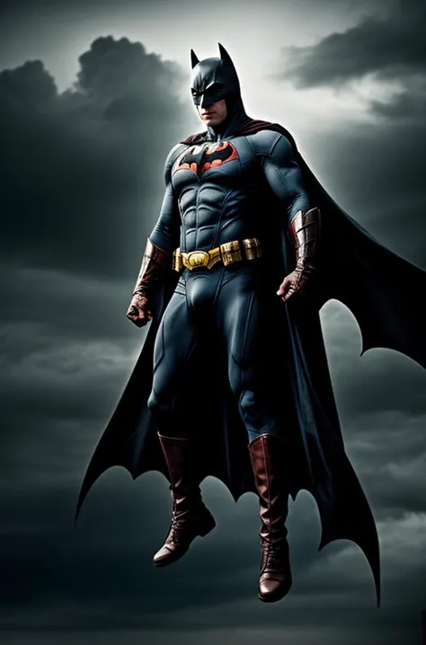 full bodya man jumping fighting stance his cape flutters in the wind thunder in the background, moody atmosphere, looking at viewer man, with, batman, costume, mask, cape
<lora:Detail Slider V2 By Stable :0.4>