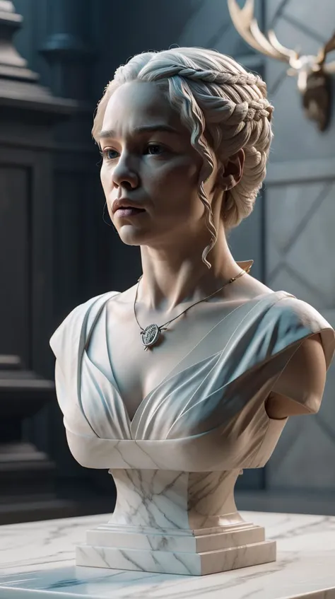 <lora:KhaleesiDogu:0.8> khls woman as  marble bust <lora:MarbleBust:0.7>, statue, sculpted white updo  hair, white marble, carrara marble