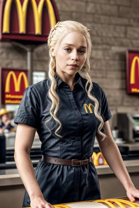 masterpiece, stunning portrait photo of khls woman, as a (mcdonalds employee:1.2)
<lora:KhaleesiDogu:1>
