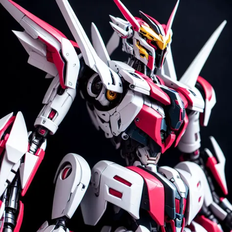 photo (DimensionGundam style:1) close up of a robot with a black background <lora:djzDimensionGundamV21:0.6>