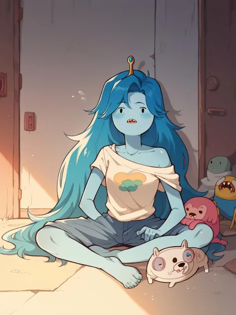 score_9, score_8_up, score_7_up, score_6_up, score_5_up, score_4_up, 4dv3ntur3t1m3, adventure time, <lora:4dv3ntur3t1m3XLP:0.9> 1girl, blue hair, wolf