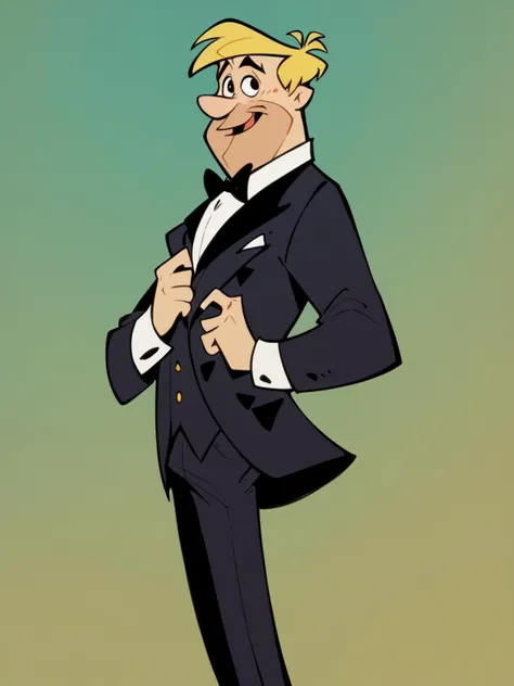 score_9, score_8_up, score_7_up, score_6_up, <lora:fl1ntsXLP:0.9> fl1nts, 1boy, solo, tuxedo, blonde hair, black pants,