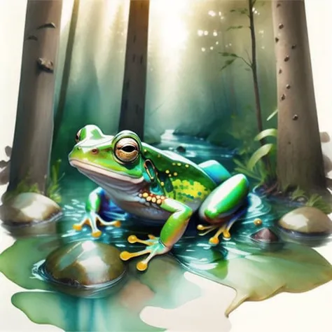 watercolor painting of a frog in a forest <lora:Frogs:0.6> <lora:Gatcha-v3:1> <lora:Watercolor:1>