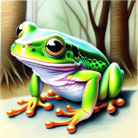 pencil drawing of a frog in a forest <lora:Frogs:0.6>
