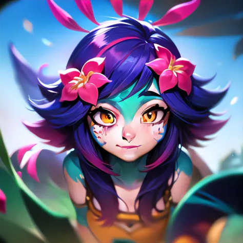 neeko, in the forest, sunshine, small breasts, action pose