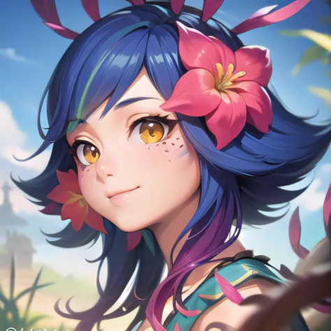(best quality,extremely detailed),detailed background,detailed face,longeyelashes, looking_at_viewer,flowers in hair