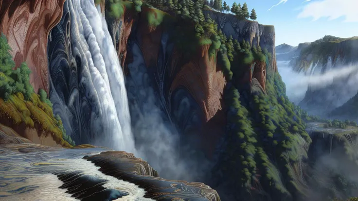 a portrait analog realistic photograph of a magnificent foggy mrblng02-4000 cliff with waterfall, very detailed, intricate, <lora:to8_ContrastFix_sd15:0.83>