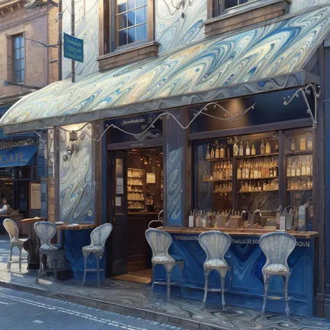 a portrait analog realistic photograph of a magnificent mrblng02-8000 silver-tinted Cafe, very detailed, intricate, <lora:to8_ContrastFix_sd15:0.83>