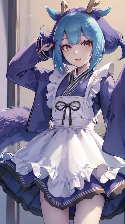 <lora:laundry_dragonmaid_v01:0.75>, laundry_dragonmaid, ((1girl)), (ulzzang-6500-v1.1:0.4), (dragon_tail), low_twintails, short_twintails, <lora:koreanDollLikeness_v10:0.2> , <lora:fashionGirl_v40:0.2>, makeup, red lips, (street)