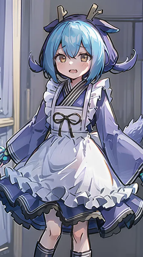 1girl, blush, indoors, laundry_dragonmaid, crying, tears, looking_at_viewer, (dragon_tail), short twintails, <lora:laundry_dragonmaid_v01:1>