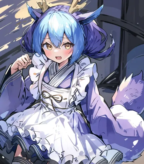 masterpiece, best quality, 1girl, <lora:laundryDragonmaidLoraYuGi_v01:1>, laundry_dragonmaid, dragon_tail, short twintails,