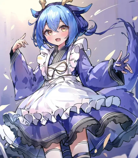 masterpiece, best quality, 1girl, <lora:laundryDragonmaidLoraYuGi_v01:1>, laundry_dragonmaid, dragon_tail, short twintails,
