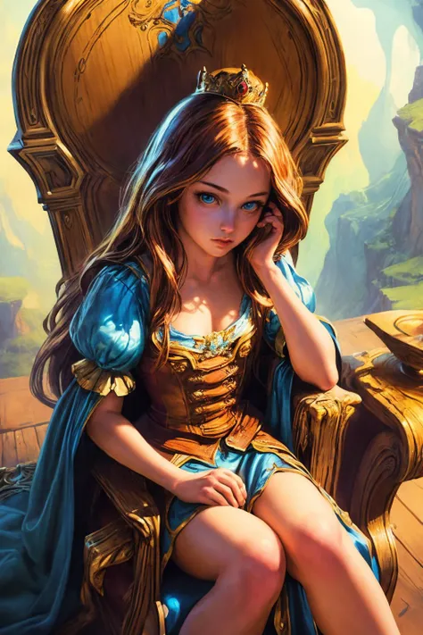 painting  of 1 princess sitting on the chair,  
closeup shot
dramatic lighting
 detailed background
vanishing point
(Justin Gerard)
 <lora:add_detail:1>