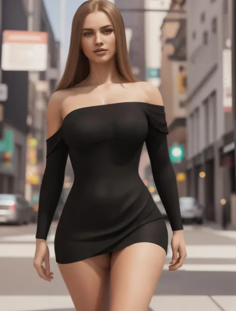 <lora:GTALucia1:.6> 1woman stretching, blonde brown hair, slick hair, straight hair, black dress, bare shoulders, short dress, walking on the street, teeth, voluptuous, wide hips, big hips,  big ass,  realistic, photography, detailed, ambient light, real, 4k, 8k,  hyper details, volumetric lighting, cinematic lights, photo bashing , epic cinematic, octane render , extremely high detail, post processing, 8K wallpaper, Film Grain, 3d, denoise, redshift style, phoshoot,