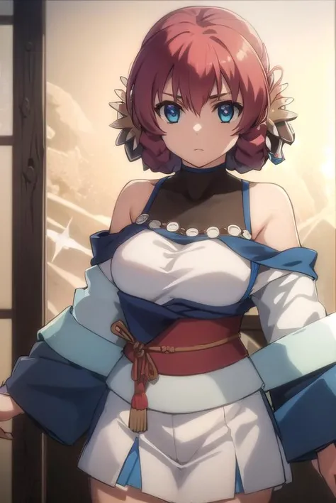 utawarerumononosuri, <lora:utawarerumono nosuri s2-lora-nochekaiser:1>,
nosuri, short hair, blue eyes, animal ears, braid, red hair,
BREAK bare shoulders, japanese clothes, sash,
BREAK outdoors,
BREAK looking at viewer, (cowboy shot:1.5),
BREAK <lyco:GoodHands-beta2:1>, (masterpiece:1.2), best quality, high resolution, unity 8k wallpaper, (illustration:0.8), (beautiful detailed eyes:1.6), extremely detailed face, perfect lighting, extremely detailed CG, (perfect hands, perfect anatomy),