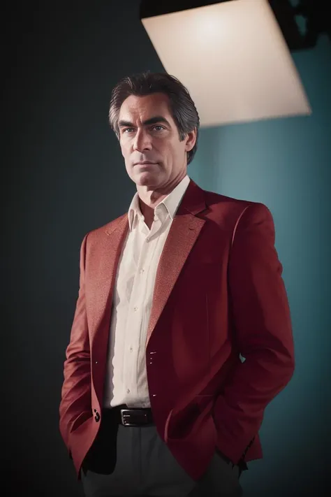 portrait of a award winning timothydalton posing in a dark studio, (rim lighting,:1.4) two tone lighting, sharp focus, teal hue, octane, unreal, dimly lit, low key, <lora:epiNoiseoffset_v2:1> <lora:TimothyDalton_SD1.5_V1:1>