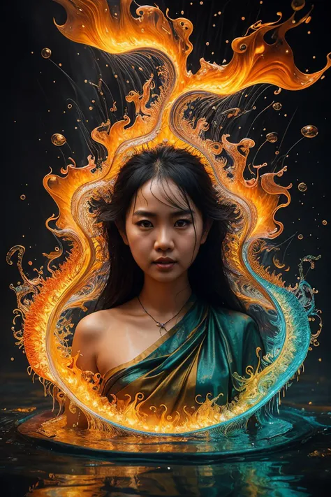 [style of Duy Huynh : real life photo : 0.75],
[(a charming Vietnamese woman) | Linh Thai | Ho Ngoc Ha] wearing wet sarong [(face) | ,moon | ,sun], liquid hair, water streams, fire tornado, chain lightning, [fractal art:0], [chaotic particles:1], [intricate colorful fusion:0], [paper craft:4], wild desert