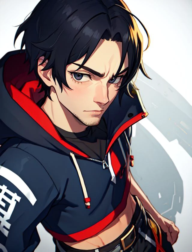 <lora:WesternAnimeLike-000016:1>
WesternAnimeLike,
1boy, cowboy shot, short hair, black hair, black eyes, hooded jacket, hoodie, black legwear, stubble, old man, wrinkled skin