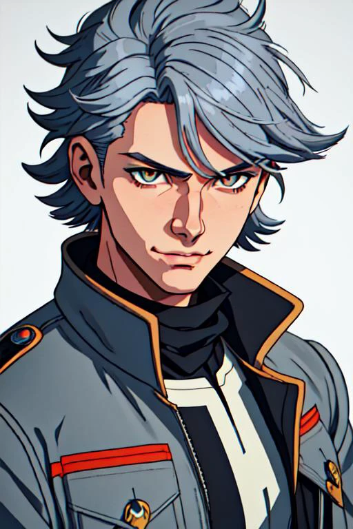 <lora:WesternAnimeLike:0.9> WesternAnimeLike, ((1boy, solo, male focus)), ((cowboy shot)), military uniform, black eyes, closed mouth, grey hair, grey jacket, grey shirt, hair between eyes, jacket, looking at viewer, multicolored hair, red pupils, short hair, simple background, smile, solo, two-tone hair, white background, [CHAR-M Genshin Impact Alhaitham] ((perfect face)), very deep eyes, (cinematic lighting), detailed eyes, best quality, bishoujo, sidelight, highres, (intricate details),