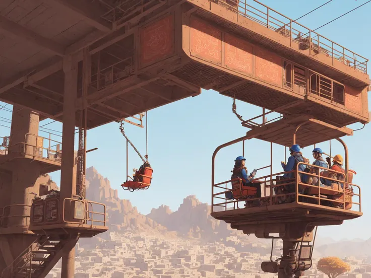 illustration of 
 , illustration of, Technical illustration, Octane render, best quality, Figurative Moroccan Chair lift, Dull details, [dungeon|roots], Fall, Nintencore, Vibrant Color, pixiv, hyper detailed, ultrafine detailed