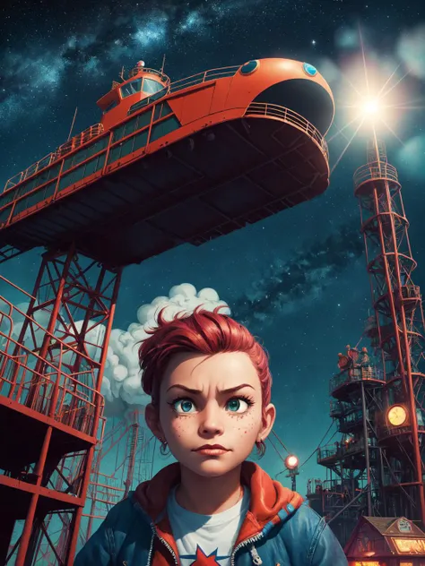, portrait, Annoyed Irresistible [Welsh|Nautical] Roller coaster, simple Colorful background, Stars in the sky, Bokeh, Masterpiece, Horror, Cloudpunk, short lighting, trending on artstation, hyper detailed, ultrafine detailed, art by jamie hewlett and by simon bisley and by moebius, RAW photo, hyper detailed, ultrafine detailed,