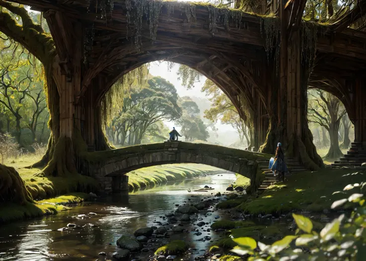 Troll Bridge Guardian: Stretched across a mossy stone bridge club in hand barring passage to those who dare to cross. (by Luis Royo), <lora:GlassTech-20:0.6> glass, fragile, glasstech