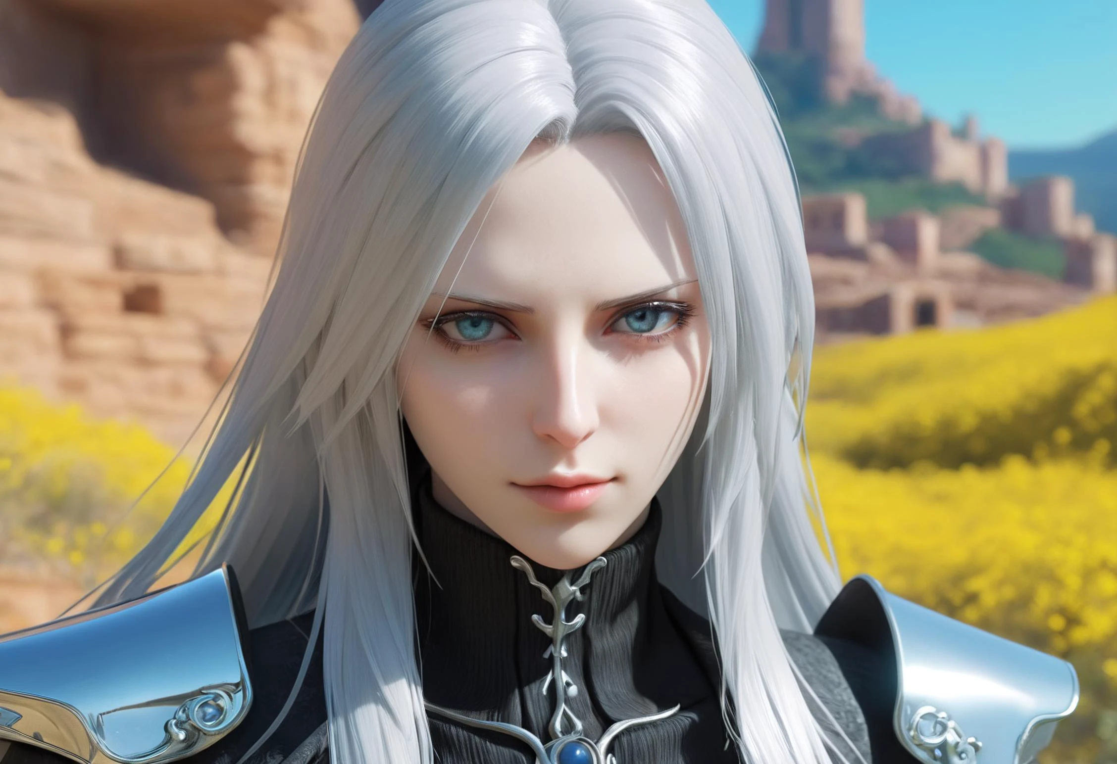 Sephiroth From Final Fantasy VII impressionism by Globulous Blobulous 2345,a portrait of biomechanical undulation, highly detailed vray abstraction, fractal anomalies, photoreal microscopica, scenic photoneural, shadow waifu, cute face