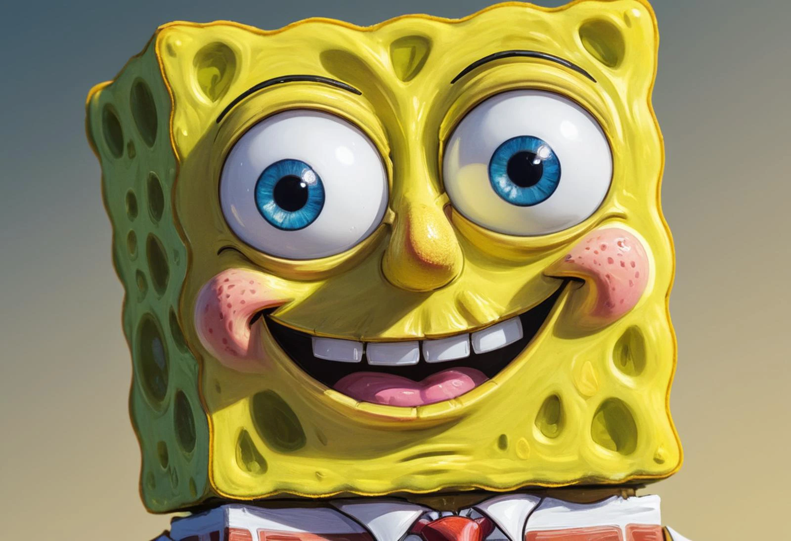 Spongebob Squarepants , anime art, insanely detailed, depth of field, anime digital art, hard shading, stylized, thick outlines. portrait, front facing, smiling