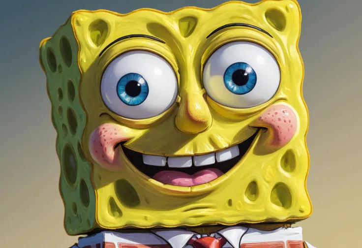 Spongebob Squarepants , anime art, insanely detailed, depth of field, anime digital art, hard shading, stylized, thick outlines. portrait, front facing, smiling