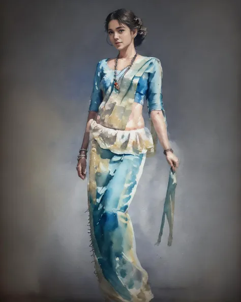 medium shot, 30yo women, Raw photo, Masterpieces of watercolor painters, (watercolor:1.4), Characters, intricate details, illustrations:1.5, <lora:Colorwater_v4:0.8>, low saturation, Smile, <lora:KandyanDress_V1:0.9>, blue saree, 8k details, masterpiece, best quality, award winning photo, photorealistic, highly detailed, raw photo, realistic natural skin textures, rim light, hyperrealistic, low contrast, sharp focus, soothing tones, 8k details, intricate, low key, masterpiece, best quality, award winning photo, photorealistic, highly detailed, raw photo, realistic natural skin textures, rim light, hyperrealistic, low contrast, sharp focus, soothing tones, 8k details, intricate, low key