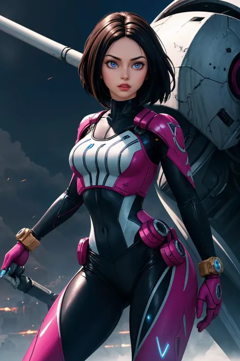 cute alita in combat pose wearing mech outfit, (highres, highly detailed:1.2), cinematic lighting, vibrant colors, <lora:epi_noiseoffset2:0.25>, <lora:more_details:0.25>