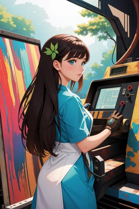 1girl, [ (stylized by Kenneth Rocafort:0.9) and (Frank Lloyd Wright:1.0) and (Emmy Bridgwater:1.2) ::11], comics art, studio Chalk painting, lush trees and woods, insane details, Studio shot of a ([Bobcat:Welding machine:1]:1.3) with pleasant tail, it is very Striking and Hyperdetailed, Mosaic-Like foliage in background, Foggy, FOV 90 degrees, Guilty, Normcore Art, Bloom light, 35mm, Muted Colors, Azure details, Ebru, beautiful, ultra high res