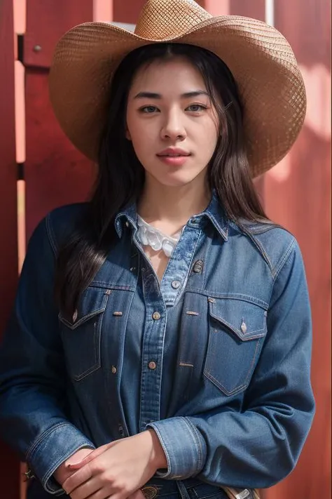 DEN_shu_lin_pei,
(country beauty posing against a wooden fence with a plaid shirt and jeans and a cowboy hat, cow girl, country girl, cow girl:1.2),
bokeh, f1.4, 40mm, photorealistic, raw, 8k, textured skin, skin pores, intricate details <lora:epi_noiseoffset2:1>, epiCRealism <lora:ClothingAdjuster3:-1>