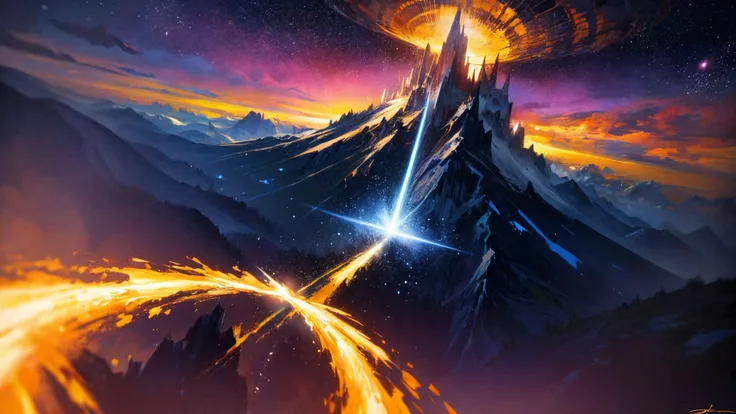 excellent oil painting of a Quasar Cascade Mountains: Mountains on an alien world, surrounded by cascading quasar energy streams., vibrant colors, powerfull style with epic dramatism, , best quality, maximum quality, intricate details, ultrasahrp, ambient oclusion, realistic shadows, art by Bastien Lecouffe Deharme, 8k, oil art, <lora:add_detail:1> <lora:royta v1.1:0.4>8k perfect quality, boekh, deep of field