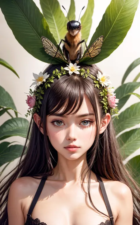 masterpiece, best quality glamour shot of a girl with ant antenna on her head in the jungle, surrounded by flowers, multifaceted eyes, insect wings for ears, 8k, RAW, extremely detailed, intricate, <lora:add_detail:0.4>, <lora:epiNoiseoffset_v2-pynoise:1.5>,