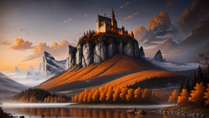 excellent oil painting of a mountain landscape in autumn,vibrant colors,powerfull style with epic dramatism,small willage,young passants and cows,river and lake, dark vampire castle in mountian peak, best quality,maximum quality,intricate details,ultrasahrp,ambient oclusion,realistic shadows,art by Bastien Lecouffe Deharme,8k,oil art,<lora:add_detail:1> <lora:royta v1.1:0.4>,