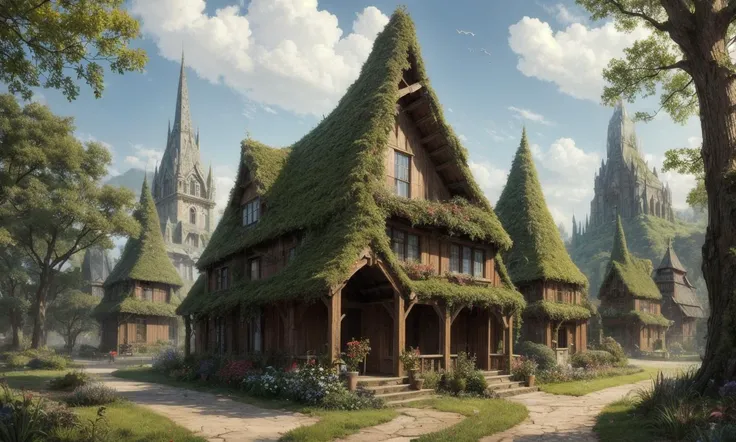 Elven buildings in the mystical fairy forest <lora:add_detail:0.85>