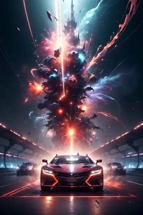 <lora:ExplosionMagic-20:0.5>, explosionmagic, smoke, glowing aura, excessive energy, Conveyance, Electrostatic Tinting, Neon Lights, Racing Seats, Steel, Luminous, Shiny Resin Coating,
