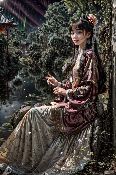 <(best quality, extremery best quality, masterpiece:1.4), (realistic, intricate details:1.4), (photorealistic:1.4), (extremely intricate:1.4), highres, ultra highres, ultra detailed, ultra-detailed, absurdres, incredibly absurdres, extremely detailed, high quality, high resolution, hyperrealistic, ultra-realistic, hyper-detailed, top quality, best, fine detail, massive detail, Highly detailed, extreme detailed, highest detailed, high-res, absolutely resolution, reflection, (refraction:1.4), (hyperrealism:1.4)>, BREAK, (1girl:1.3), solo, looking at viewer, (young cute beautiful 18-year-old girl:1.4), 3d face, (hand of Guido Daniele:1.4), beautiful girl, Beautiful face, pretty, girlface, kpop idol, supermodel, stunning innocent symmetry face, perfect body, medium breast, slim waist, slim legs, (high detailed skin:1.5), glowing eyes, goddess, natural skin texture, shiny skin, White skin, Beautiful detailed face, detailed face, real skin texture, cute delicate face, finely detailed face, golden ratio, golden ratio face, expressive eyes, perfect face, perfect skin, flawless face, clear face, shiny hair, pale skin, Proper body proportion, perfect anatomy, realistic skin texture, luscious lips, glossy lips, natural makeup, beautiful bright pupils, slender figure, intricate eyes, detailed pupils, detailed face and eyes, longeyelashes, blush, good hand, perfect hands, pretty face, beautiful female bodies, finely detailed skin, oily shiny skin, clean facial features, an extremely delicate and beautiful, cute & girly, beautiful detailed eyes, stars in the eyes, detailed simmetric eyes, perfect smooth skin texture, BREAK, (((((standing, (white/blue/red/black/green/pink/yellow chinese shirt),(white/blue/red/black/green/pink/yellow chinese long skirt), (dancing, smile, Pink hair, Pink eye, long hair, Pink eyelashes, Pink lips, Pink lip colour, Eyes glowing Pink, flat bangs, happy expression, warm smile), (lotus, hair ornament, water, dancing with butterfly, chinese traditional architecture, in the garden, floral background, brilliant colors, long_hair, nail_polish, jewelry, ancient art, chinese style), (night, Night time, moon light, Golden Hour, sky, landscape, aurora borealis, stars, outdoors, Chinese, Pink fireworks, Sakura tree background:1.4), (lake background, mountains, full moon background, night lake shore, river, forest, chinese style countryard, lanterns, pond, cobblestone pathway, building pavilion, chinese buildings, moutains, misty lake, ancient chinese background, puddle, after the rain, petals falling, wet grass and trees, flower sea, in a meadow, waterfall, breeze, flying splashes, flying petals, leaves, bloom, bloom effect, surrounded by heavy floating petal flow, petal, Pink butterfly, flower, detailed beautiful grassland with petal, flowers, plants, Pink rose, many Pink roses, leaves falling from the tree, dust is drifting, ethereal, scenery, nature, mysterious background:1.4), (iridescent colors, Iridescence, blush, mysterious, fantasy background, fantasy, open mouth:1.2), (fog, wind:1.2), (Luminescent Particles:1.3), (fullbody:1.2), (eye focus, face focus, character focus, close-up face:1.2), (dutch angle, cowboy shot:1.3), colorful refraction)))), BREAK, <cinematic portrait, analog film photography, film emulation, bokeh, blurry noise background, watercolor, available light, detailed light, volumetric fog, beautiful lighting, Rembrandt lighting, Cinematic, pixel art, game art, key visual, surreal, PBR Texturing, Anisotropic Filtering, Maximum Clarity And Sharpness, Albedo And Specular Maps, Multi-Layered Textures, Surface Shading, Sub-Pixel Convolution, Sub-Pixel Convolution, Accurate Simulation Of Light-Material Interaction, blurry foreground, broad light, volumetric light effect, matte painting, perfectly defined features, volumetric lighting, Tone Mapping, Lumen Reflections, Global illumination, Ray Tracing, Screen Space Global Illumination, Accent Lighting, 32k, Natural Lighting, volumetric, cinematic masterpiece, Rule of thirds, high dynamic range, Multi-exposure HDR capture, cinematic render, game cg cinematic, atmospheric perspective, scene, epic dynamic frame, motion blur, ((cinematic look, Film look)), rim light, 4k textures, adobe lightroom, photolab, insane details, hyperdetailed, exposure blend, professional color grading, professional color correction, aerial perspective, particles and dust in beams of light, cinematic scene, dynamic lighting, sharp details, lomography, soft focus, light leaks, bold hues, atmospheric depth, (explosive light and shadow:1.2), aesthetics, intricate designs, ultra realistic digital art, (zentangle, mandala, tangle, entangle), (fractal art), elegant, vivid colours, floating particles, particles, dramatic, epic, (ink drawing, oil painting detailed), (dramatic lighting:1.2), RAW, huge filesize, extremery detailed CG, Photo, 8k uhd, cinematic atmosphere, trending on artstation, award-winning glamour photograph, highly detailed photo, official art, beautiful and aesthetic, unity 8k wallpaper, beautiful, highly detailed CG illustration, best illustration, intricate, Amazing, emotional, analog, painting, digital painting, concept art, Oil Painting, illustration, Classical art, Renaissance, Romanticism, Neoclassicism, Color Palette, depth and contrast, Vibrant colors, saturated, rich saturation, color harmony, vivid palette, concept-art, design style, detail character, concept render, colorful, analog photography, dreamy atmosphere, specular highlights, atmospheric lighting, (dynamic angle, dynamic pose :1.3), (shiny, clothes reflecting light, lens flare, bloom effect, light particle, lens glare:1.3), realistic lighting, cinematic light, (cinematic lighting), light in the face, soft lighting, saturated colors, detailed background, sharp focus, 8k high definition, perspective, Master Composition, roughness, post-processing, soft shadows, realistic shadows, ambient occlusion, ray-tracing, subsurface scattering, photon mapping, physically-based rendering, octane rendering, unreal engine 5, ue5 rendering, Adobe After FX, dslr, RTX, Best character details, radiosity, sharp, antialiased, RAW photo, HDR, 8k, 4k, (((Photographed by Roger Deakins, using a RED Monstro 8K VV camera and a series of high-end lenses))), ((Hasselblad photography)), (film grain:1.4), Kodak portra 400, ((Fujifilm X-T5)), professional photograph, depth of field, caustics, Broad lighting, diffuse lighting, rim lighting, two tone lighting, textile details, visible pores, high resolution scan, professionally color graded, photographic reality, automatic white balance, best lighting, detailed shadow, high contrast, strong light and shadow>, (PureErosFace_V1:0.7), (ulzzang-6500:0.7), <lora:epiNoiseoffset_v3:2>, <lora:add_detail:0.7>, <lora:hipoly_3dcg_v7-epoch-000012:0.7>, <lora:hanfu_ming:0.8>, (kbxll:0.7), <lora:more_details:0.7>