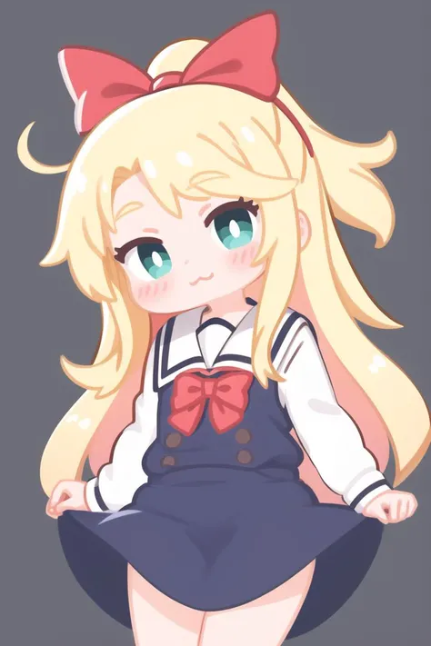 1girl, <lora:noa:1>, himenoa, :3, red bow, school uniform, simple background, looking at viewer,