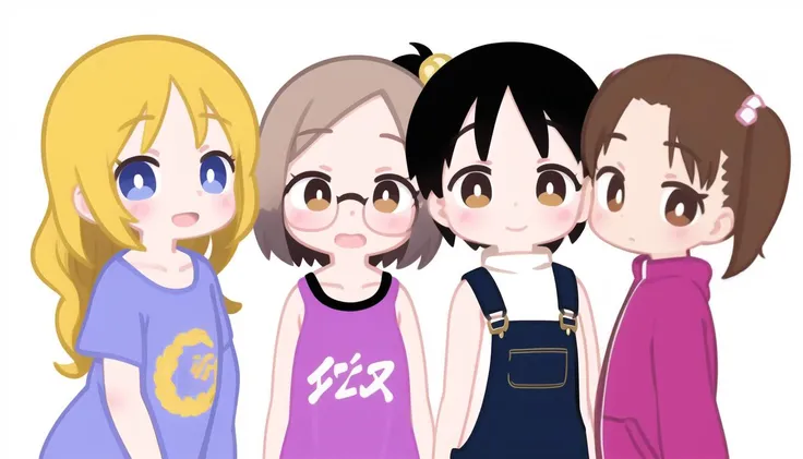 4girls, white background, standing, side-by-side, upper body, BREAK
imana, waving, :D BREAK
immatsuri, open mouth, wavy mouth, glasses BREAK
imchika, overalls, light smile BREAK
immiu, jacket, forehead, expressionless <lora:IchigoMashimaro4in1:1>