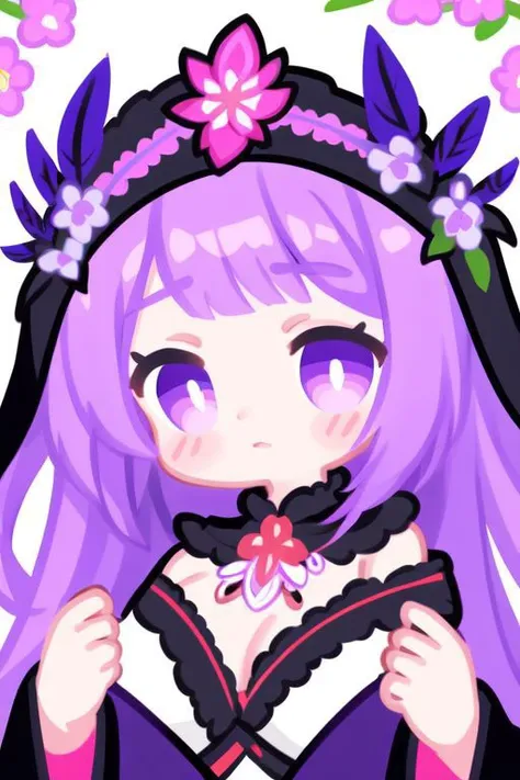 A mesmerizing digital portrait of a charismatic woman with piercing violet eyes, adorned in an ornate headdress, surrounded by vibrant blossoms and delicate feathers,