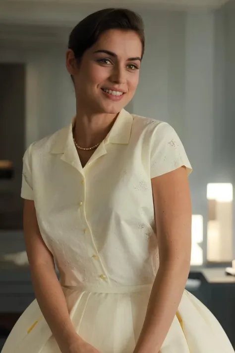 headshot, a woman holding a plate with a cake on it, in white shirt and yellow skirt, smile, soft colors, bokeh, masterpiece, high quality, (high detailed skin:1.1)
<lora:joi_br2049_lora_v02:1> joi