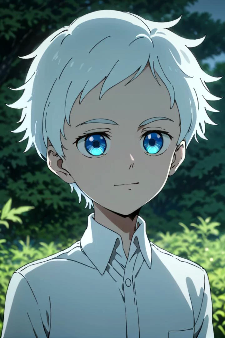 <lora:neverland_norman-000022:0.6>
one -yeld boamed neverland_norman, standing alone in outdoors next to green open plains, he has blue colored eyes, he has white hair and he is wearing a white collared shirt,
draw it in the style of The promised Neverland,
The soft lighting and detailed surroundings create an immersive environment where imagination runs wild hyper-detailed,
hyper-detailed face, high quality visuals, dim Lighting, sharply focused, octane render, 8k UHD